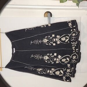 Misha Bohemian Black Corduroy Skirt‎ with Cream Embroidery size L | Boho | Gypsy